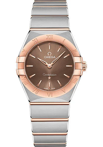 Watches with Rose Gold Plated Cases for a Feminine TouchOmega Constellation Manhattan Quartz Watch - 28 mm Steel And Sedna Gold Case - Brown Dial - 131.20.28.60.13.001