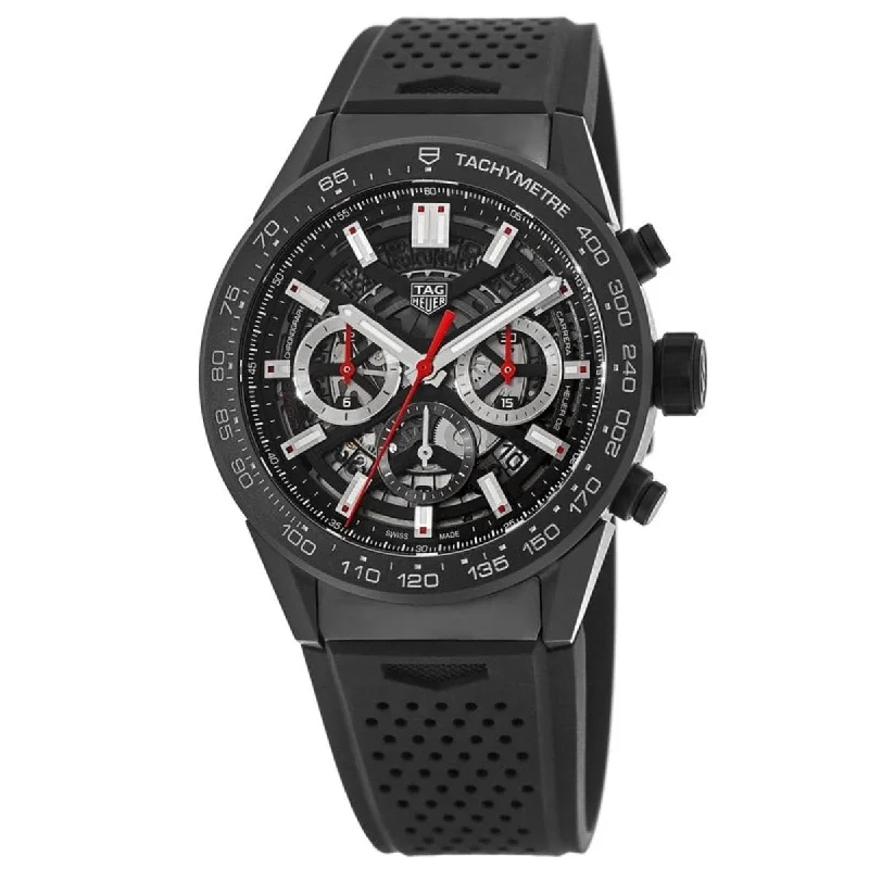 Watches with GMT FunctionTag Heuer Men's CBG2A90.FT6173 Carrera Chronograph Black Rubber Watch