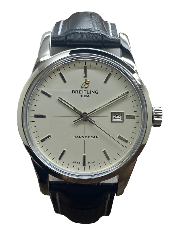 Watches with Braided Straps for a Handmade TouchBreitling Transocean A10360 Silver Dial Automatic Men's Watch