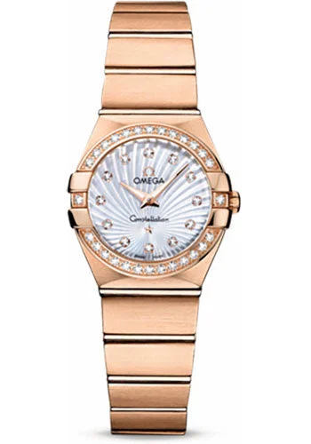 Vintage Style Mechanical Watches for CollectorsOmega Ladies Constellation Quartz Watch - 24 mm Brushed Red Gold Case - Diamond Bezel - Mother-Of-Pearl Diamond Dial - 123.55.24.60.55.001