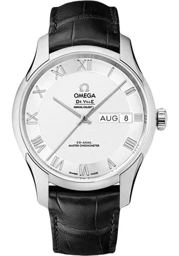 Watches with Backlight for Low-Light ConditionsOmega De Ville Hour Vision Co-Axial Master Chronometer Annual Calendar Watch - 41 mm Steel Case - Two-Zone -Silver Dial - Black Leather Strap - 433.13.41.22.02.001