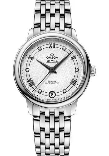 Round Dial Watches with Roman NumeralsOmega De Ville Prestige Co-Axial Watch - 32.7 mm Steel Case - White Silvery Dial - 424.10.33.20.52.002