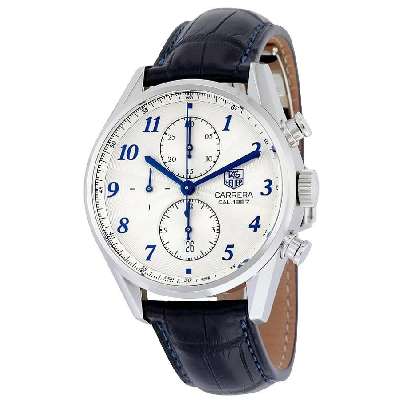 Watches with Heart Rate and Blood Pressure MonitorTag Heuer Men's CAR2114.FC6292 Carrera Chronograph Blue Leather Watch