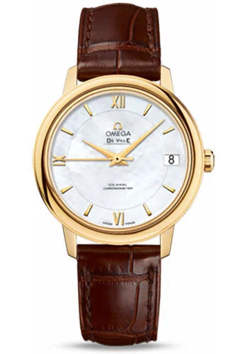 Titanium Cased Watches for Lightweight ComfortOmega De Ville Prestige Co-Axial Watch - 32.7 mm Yellow Gold Case - Mother-Of-Pearl Dial - Brown Leather Strap - 424.53.33.20.05.002