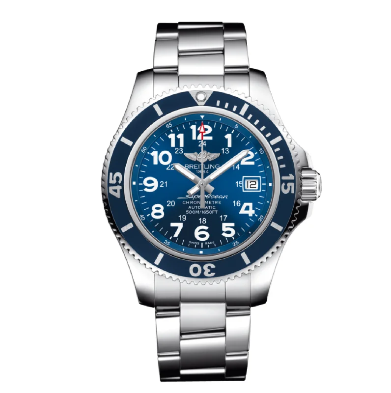 Waterproof Diving Watches with Rotating BezelBreitling Superocean II 42 Stainless Steel Blue Dial