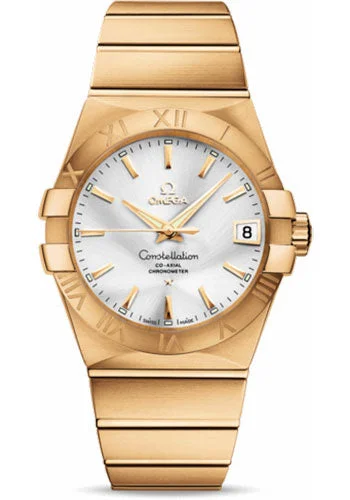 Round Dial Watches with Roman NumeralsOmega Gents Constellation Chronometer Watch - 38 mm Brushed Yellow Gold Case - Silver Dial - 123.50.38.21.02.002