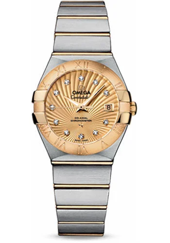 Stainless Steel Bracelet Watches for DurabilityOmega Ladies Constellation Chronometer Watch - 27 mm Brushed Steel And Yellow Gold Case - Champagne Supernova Diamond Dial - 123.20.27.20.58.001