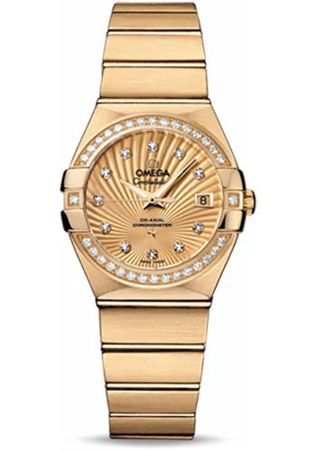 Watches with Braided Straps for a Handmade TouchOmega Ladies Constellation Chronometer Watch - 27 mm Brushed Yellow Gold Case - Diamond Bezel - Champagne Supernova Diamond Dial - 123.55.27.20.58.001