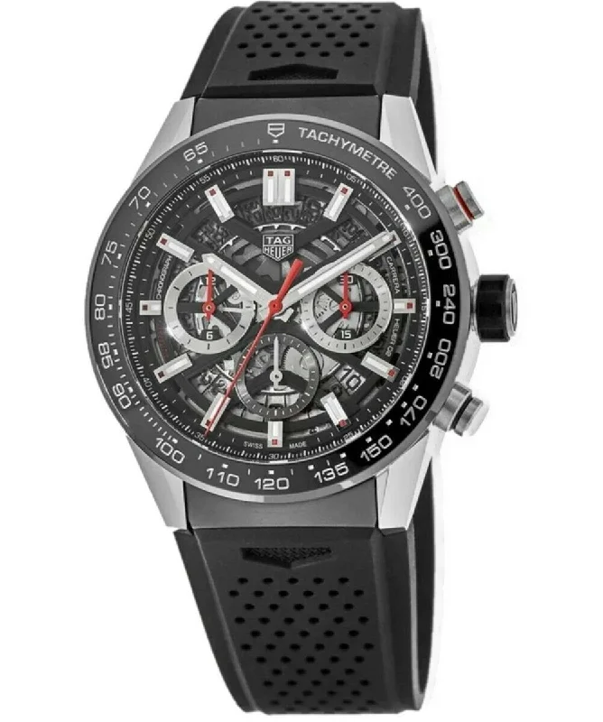 Stainless Steel Mesh Strap Watches for a Sleek LookTag Heuer Men's CBG2A10.FT6168 Carrera Chronograph Black Rubber Watch