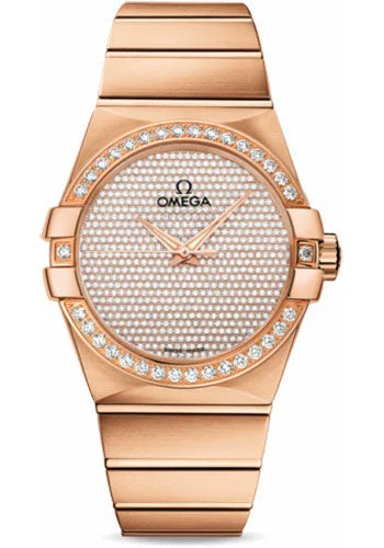 Watches with Luminous Markers for Night VisibilityOmega Gents Constellation Jewellery Watch - 38 mm Brushed Red Gold Case - Diamond Bezel - Diamond Paved Dial - 123.55.38.20.99.004