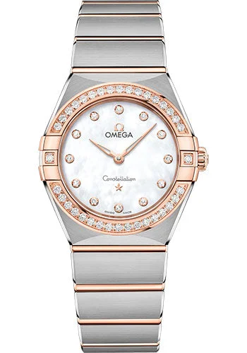 Casual Watches for Weekend OutingsOmega Constellation Manhattan Quartz Watch - 28 mm Steel And Sedna Gold Case - Diamond-Paved Bezel - Mother-Of-Pearl Diamond Dial - 131.25.28.60.55.001