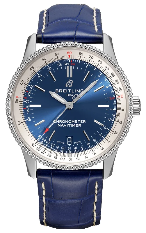 Watches with Gold Plated Cases for a Luxurious LookBreitling Navitimer Automatic Stainless Steel Blue Dial Leather Strap Date Mens Watch A17325211C1P1