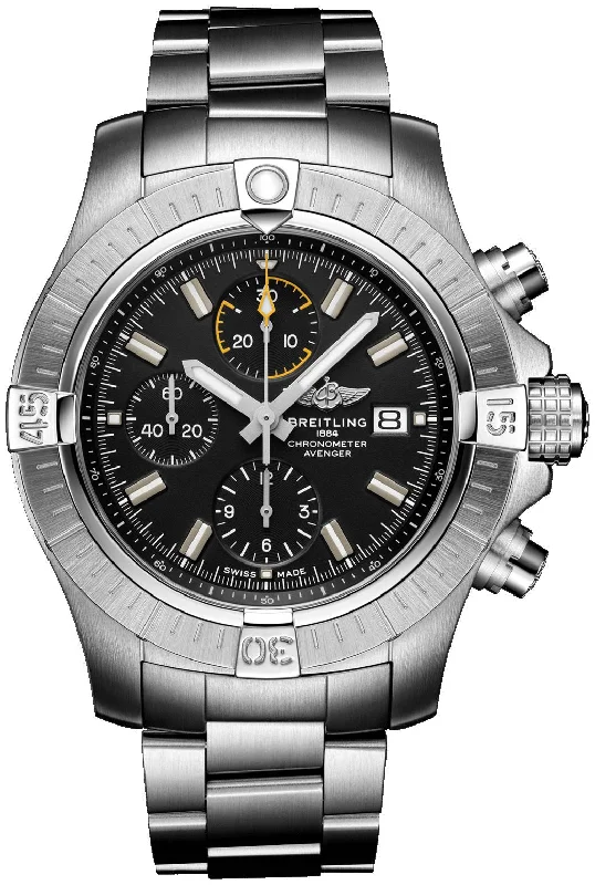 Designer Brand Watches with Unique Dial PatternsBreitling Avenger Automatic Chronograph Stainless Steel Black Dial Date Divers Mens Watch A13317101B1A1