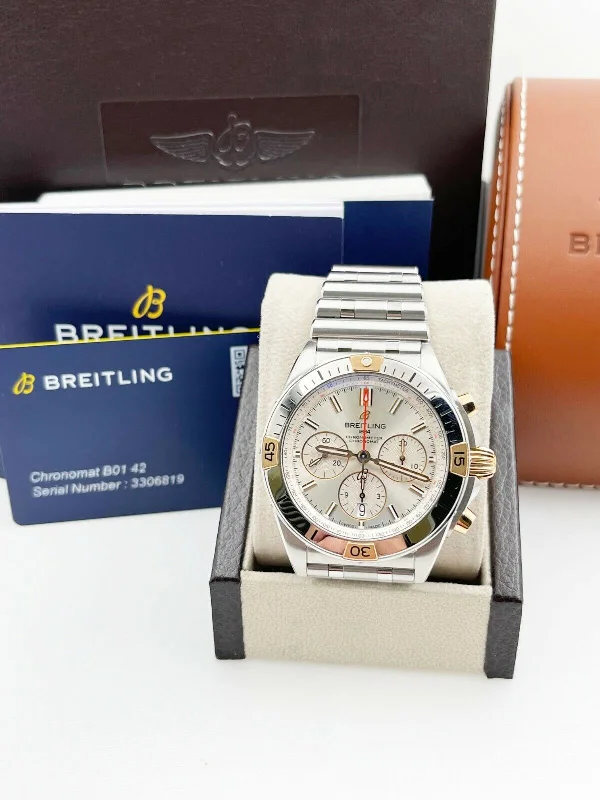 Dressy Watches for Evening EventsBreitling IB0134 Chronomat B01 42mm Stainless Steel 18K Rose Gold Box Paper