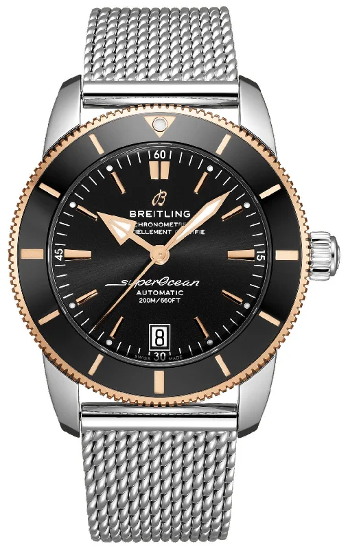 Dressy Watches for Evening EventsBreitling Superocean Heritage Automatic Chronometer Stainless Steel & 18k Rose Gold Black Dial Date Divers Mens Watch Special Edition UB2010121B1A1