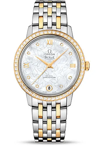 Solar-Powered Watches for Eco-Conscious UsersOmega De Ville Prestige Co-Axial Watch - 32.7 mm Steel Case - Diamond-Set Yellow Gold Bezel - Mother-Of-Pearl Diamond Dial - Yellow Gold-Steel Bracelet - 424.25.33.20.55.004