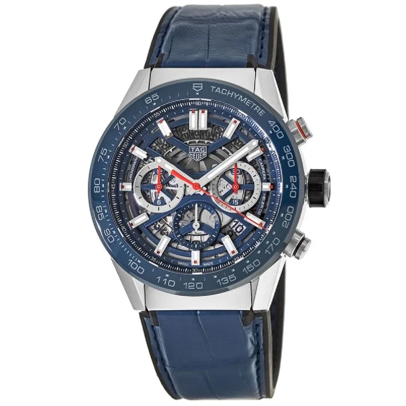 Watches with Backlight for Low-Light ConditionsTag Heuer Men's CBG2011.FC6430 Carrera Chronograph Blue Leather Watch