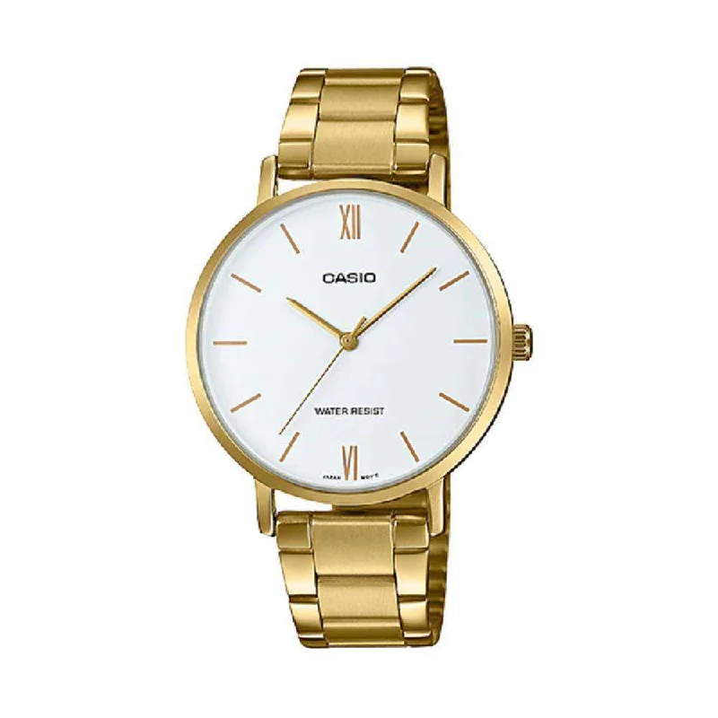 Watches with Luminous Markers for Night VisibilityCasio LTP-VT01G-7B Gold Stainless Strap for Women