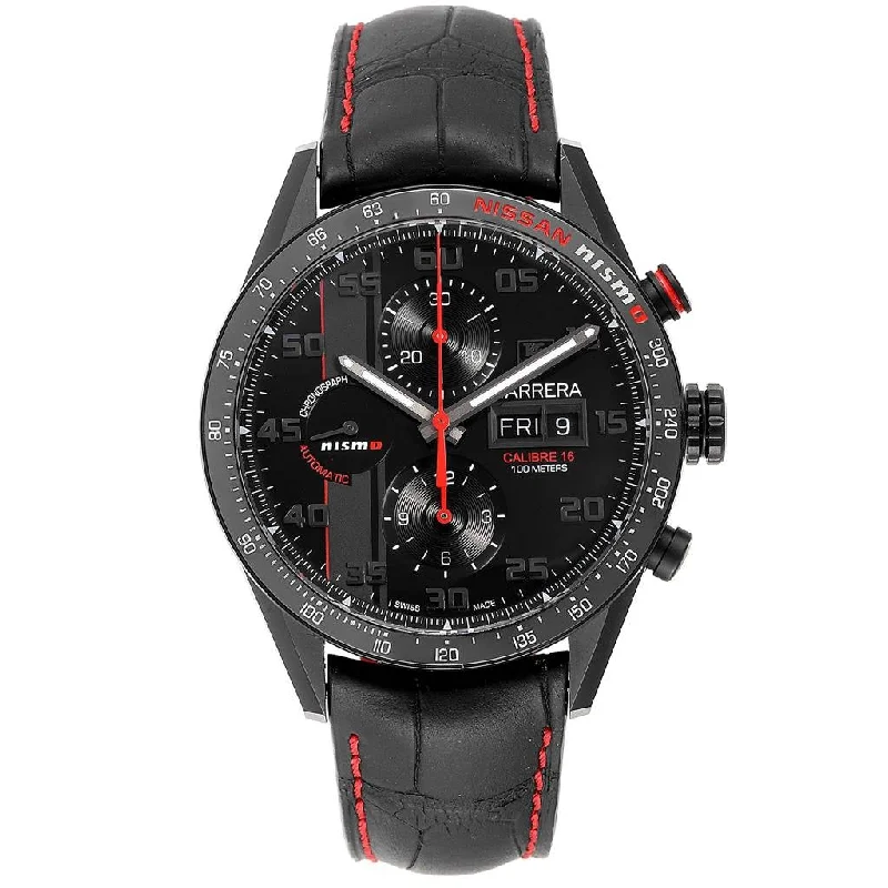 Leather Cuff Watches for a Bohemian LookTag Heuer Men's CV2A82.FC6237 Carrera Chronograph Black Leather Watch