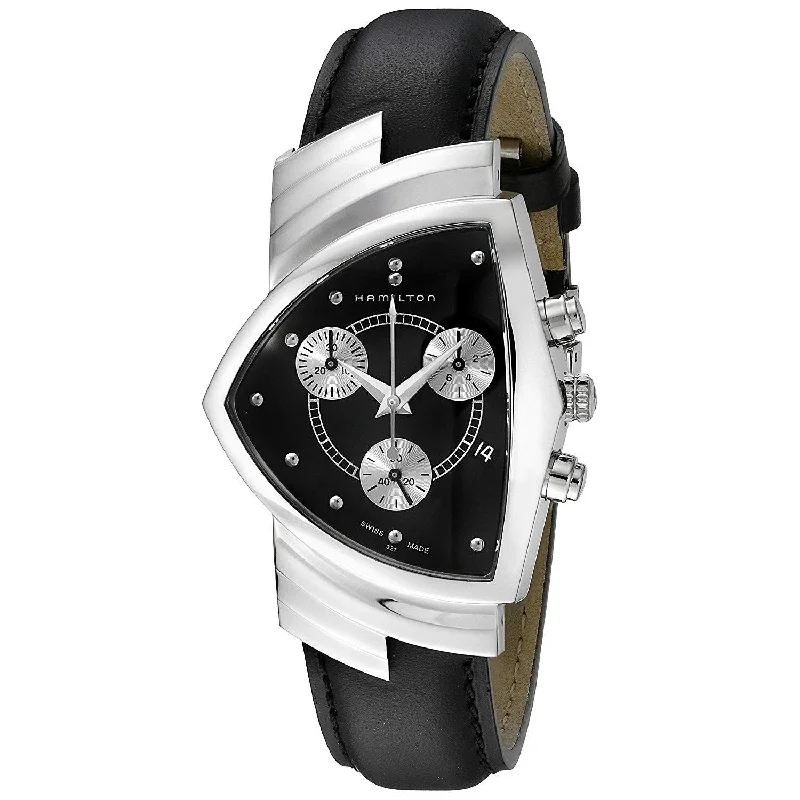 Men’s Dress Watches with Slim ProfilesHamilton Men's H24412732 Ventura Chronograph Black Leather Watch