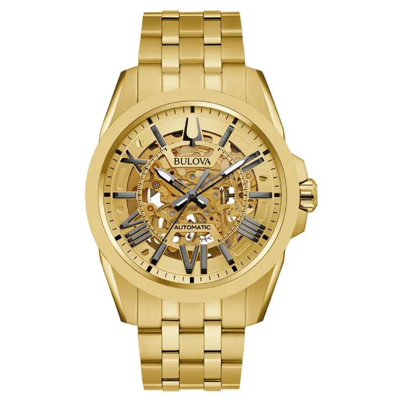 Watches with Skeletonized Hands for a Modern TwistBulova Gold Steel Men's Automatic Watch - 97A162