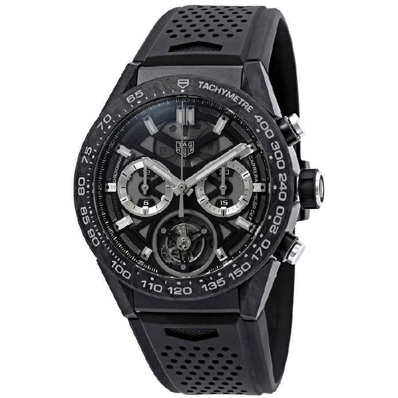 Luxury Brand Automatic Watches for MenTag Heuer Men's CAR5A8W.FT6071 Carrera Chronograph Black Rubber Watch