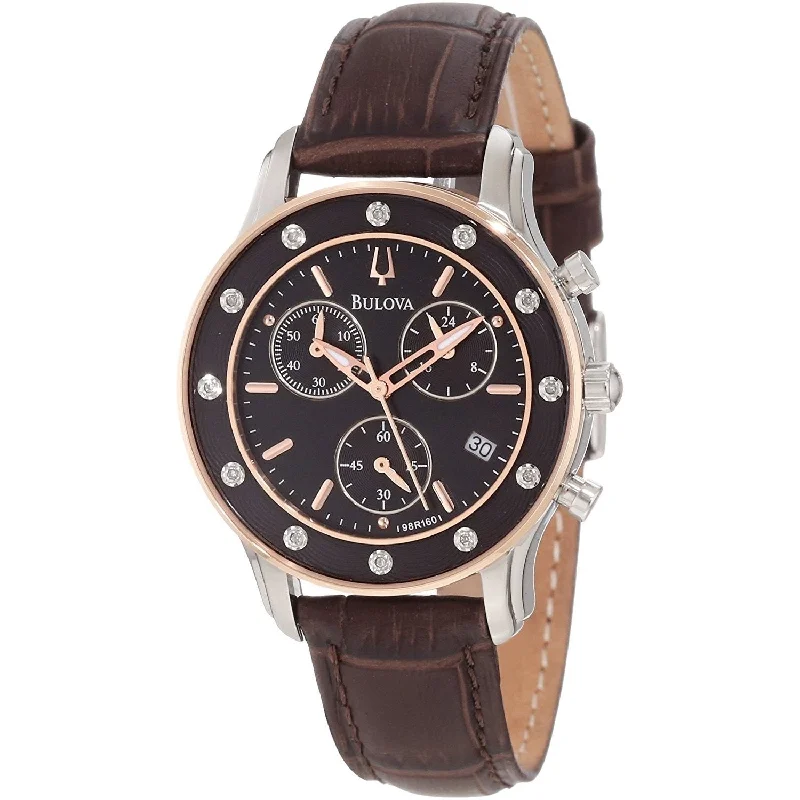 Stainless Steel Bracelet Watches for DurabilityBulova Women's 98R160 Chronograph Crystal Brown Leather Watch