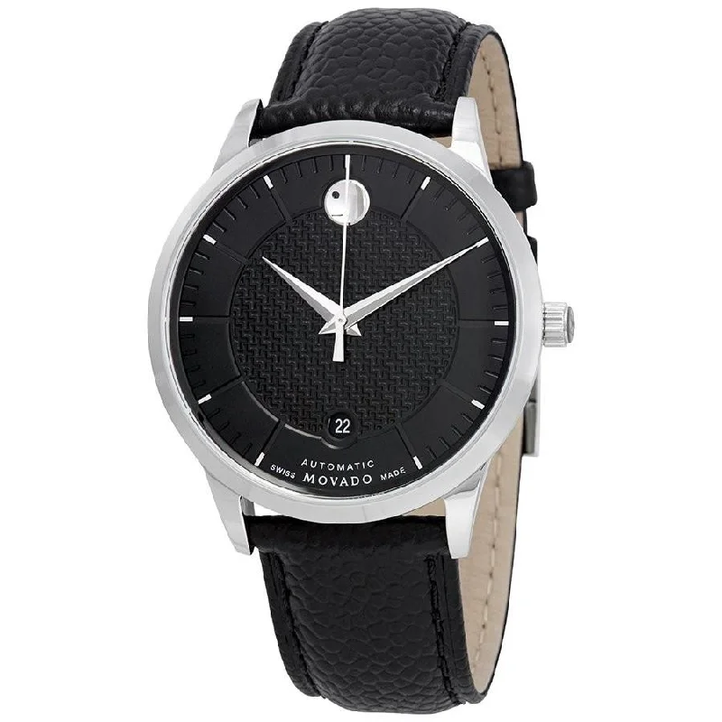 Luxury Brand Automatic Watches for MenMovado Men's 0607165 1881 Automatic Black Leather Watch