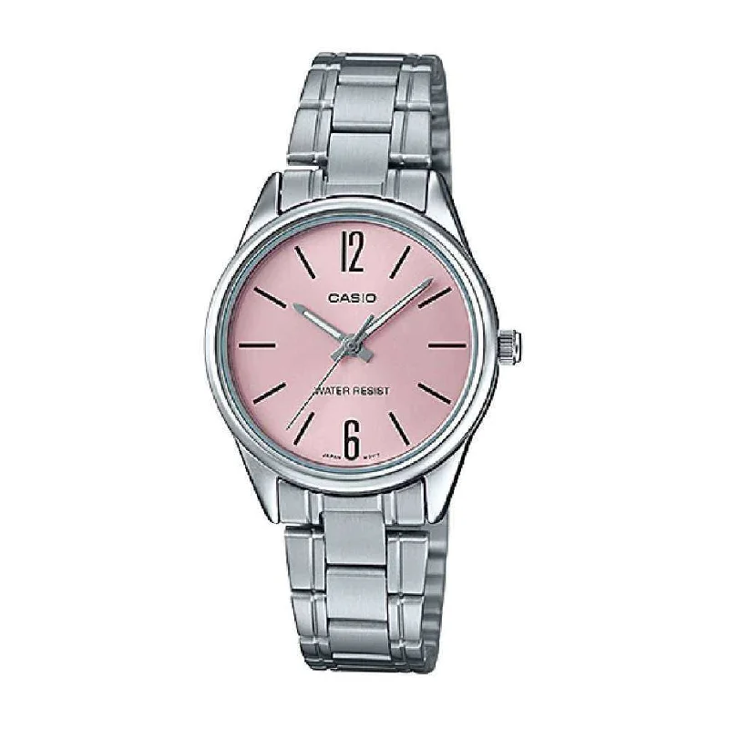 Watches with Stainless Steel PVD Coating for Scratch ResistanceCasio LTP-V005D-4B Silver Stainless Steel Strap Watch for Women