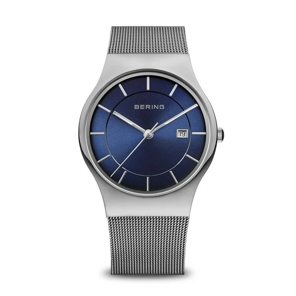 Leather Cuff Watches for a Bohemian LookBering - Gents Classic Collection Silver Case With Blue Dial