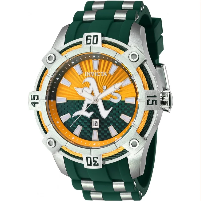 Skeleton Dial Mechanical Watches for Mechanics FansInvicta MLB Quartz MLB Athletics Green Dial Men's Watch 43278