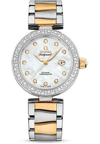 Watches with Skeletonized Hands for a Modern TwistOmega De Ville Ladymatic Omega Co-Axial Watch - 34 mm Steel - Yellow Gold Case - Diamond Bezel - White Diamond Dial - Yellow Gold And Steel Bracelet - 425.25.34.20.55.003