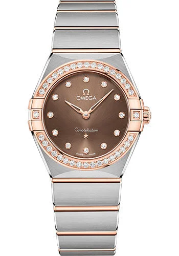 Watches with Power Reserve Indicator (for mechanical)Omega Constellation Manhattan Quartz Watch - 28 mm Steel And Sedna Gold Case - Diamond-Paved Bezel - Brown Diamond Dial - 131.25.28.60.63.001