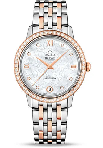 Watches with Sword-Style Hands for a Distinctive LookOmega De Ville Prestige Co-Axial Watch - 32.7 mm Steel Case - Diamond-Set Red Gold Bezel - Mother-Of-Pearl Dial - Red Gold-Steel Bracelet - 424.25.33.20.55.003