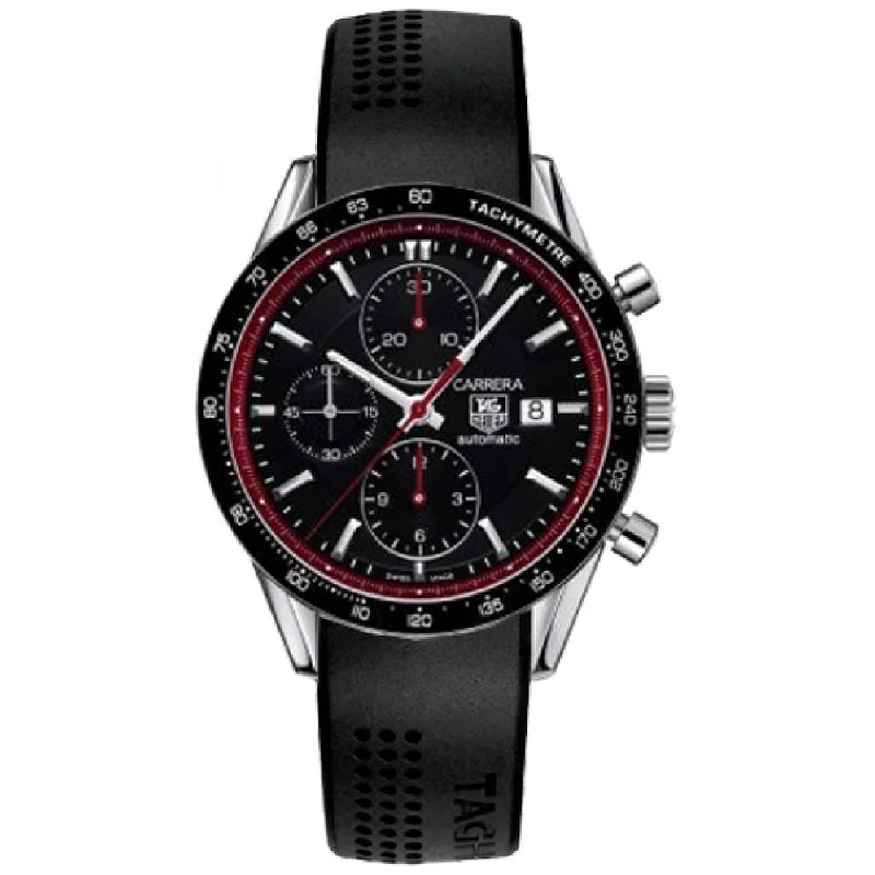 Traveler’s Watches with World Time FunctionTag Heuer Men's CV201Z.FT6014 Carrera Chronograph Black Rubber Watch