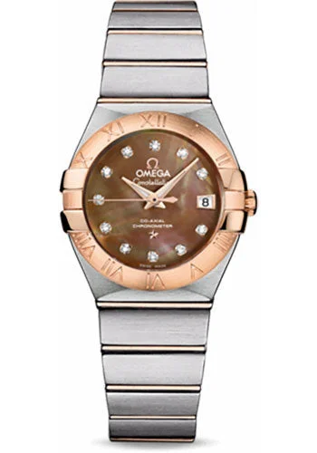 Watches with Power Reserve Indicator (for mechanical)Omega Ladies Constellation Chronometer Watch - 27 mm Brushed Steel And Red Gold Case - Mother-Of-Pearl Diamond Dial - 123.20.27.20.57.001