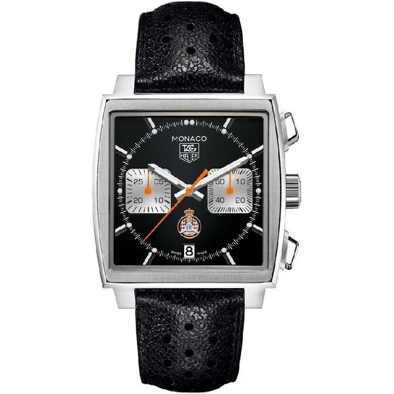 Watches with Baton-Style Hands for a Classic LookTag Heuer Men's CAW211K.FC6241 Monaco Chronograph Black Leather Watch