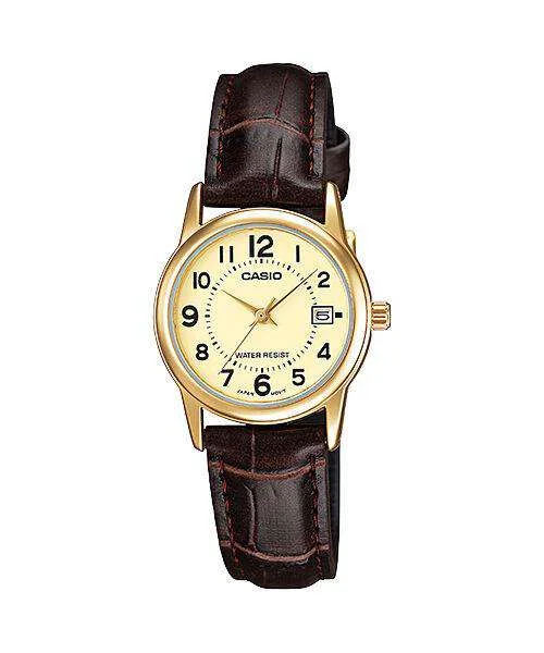 Leather Cuff Watches for a Bohemian LookCasio LTP-V002GL-9B Brown Leather Strap Watch for Women