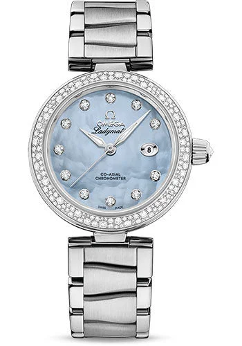 Ceramic Cased Watches with Mother-of-Pearl DialsOmega De Ville Ladymatic Omega Co-Axial Watch - 34 mm Steel Case - Blue Diamond Dial - 425.35.34.20.57.003