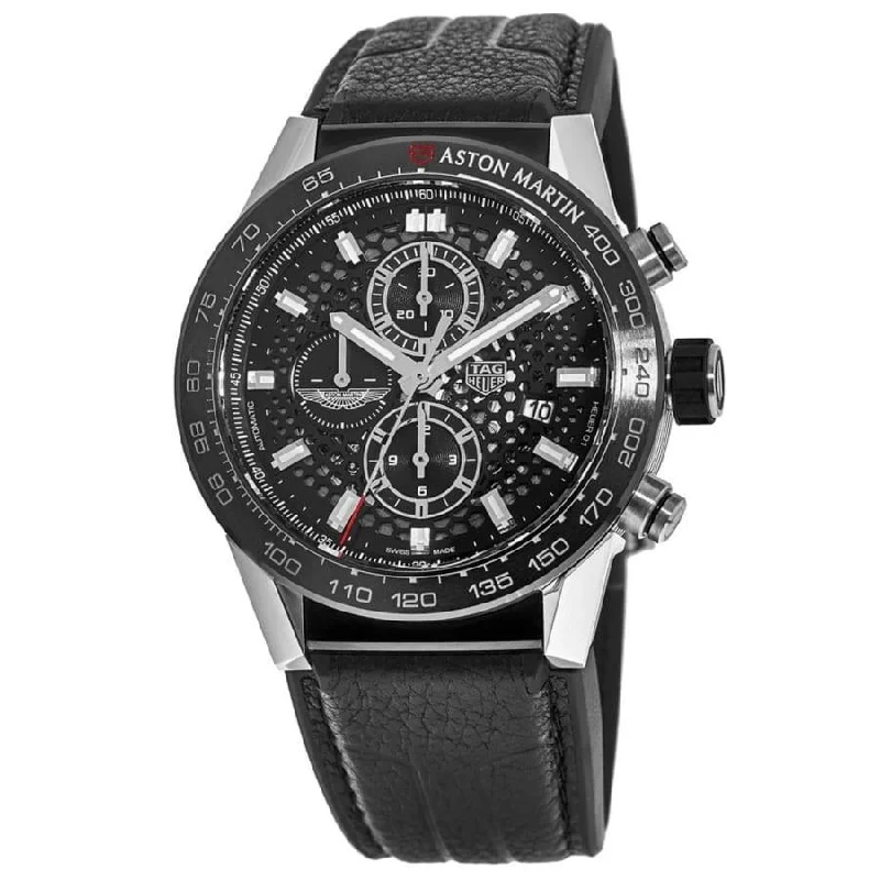 Traveler’s Watches with World Time FunctionTag Heuer Men's CAR2A1AB.FT6163 Carrera Calibre Heuer Chronograph Black Leather Watch