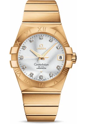 Budget-Friendly Quartz Watches for StudentsOmega Gents Constellation Chronometer Watch - 38 mm Brushed Yellow Gold Case - Silver Diamond Dial - 123.50.38.21.52.002