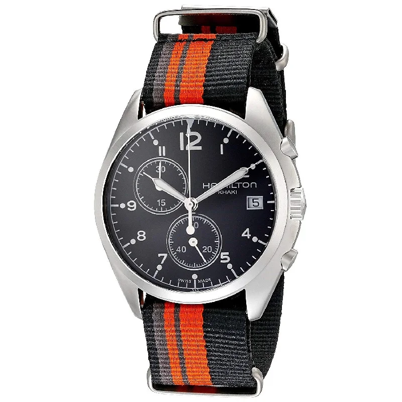 Leather Band Watches with Quick-Release BucklesHamilton Men's H76552933 Khaki Aviation Chronograph Automatic Orange and black Canvas Watch