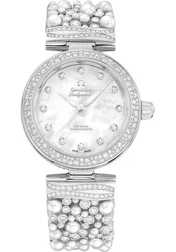 Watches with Silicone Straps for a Soft FeelOmega De Ville Ladymatic Omega Co-Axial - 34 mm White Gold Case - Diamond Bezel - White Pearled Mother-Of-Pearl Diamond Dial - 425.65.34.20.55.013