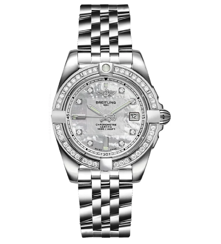 Watches with Dauphine-Style Hands for an Elegant LookBreitling GALACTIC 32 Steel Mother of Pearl Dial Diamond Bezel