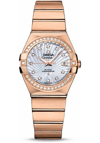 Ceramic Cased Watches with Mother-of-Pearl DialsOmega Ladies Constellation Chronometer Watch - 27 mm Brushed Red Gold Case - Diamond Bezel - Mother-Of-Pearl Supernova Diamond Dial - 123.55.27.20.55.001