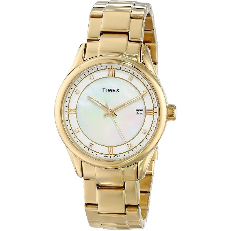 Leather Band Watches with Quick-Release BucklesTimex Classic Quartz Crystal Mother of Pearl Dial Women's Watch T2P1489J