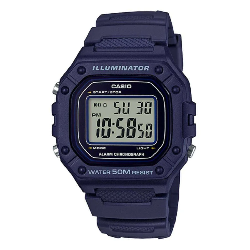 Watches with Silicone Straps for a Soft FeelCasio W-218H-2A Blue Resin Watch for Men