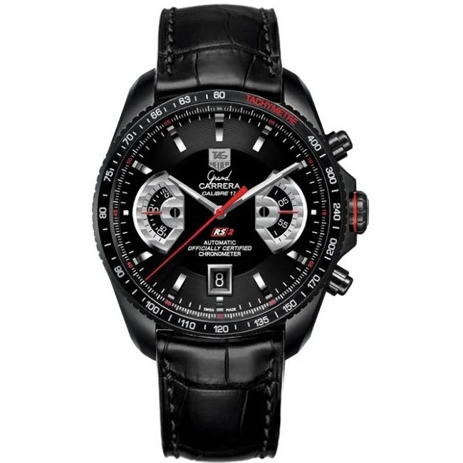 Wristwatches with Second Time Zone FeatureTag Heuer Men's CAV518B.FC6235 Carrera Black Leather Watch