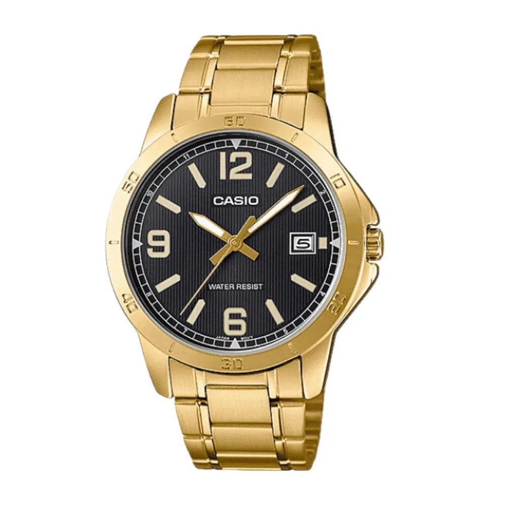 Watches with Stainless Steel PVD Coating for Scratch ResistanceCasio MTP-V004G-1B Gold Stainless Watch for Men