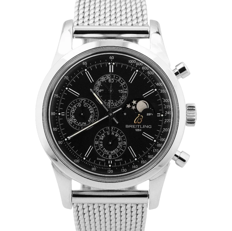 Stainless Steel Bracelet Watches for DurabilityBreitling Transocean Chronograph 1461 Moonphase Steel 43mm Black Watch A19310